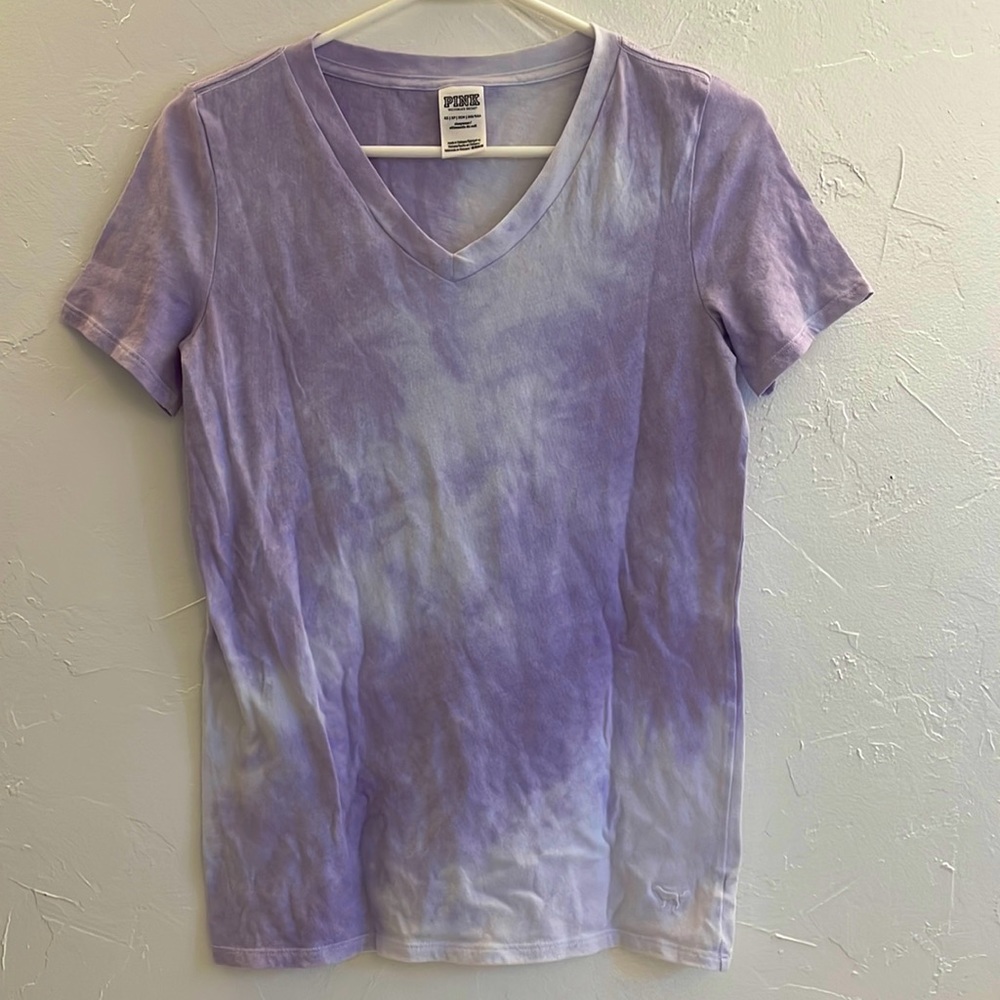 Pink Victoria’s Secret Tie-Dye V- Neck XS Purple & White Color Dog Embroidery